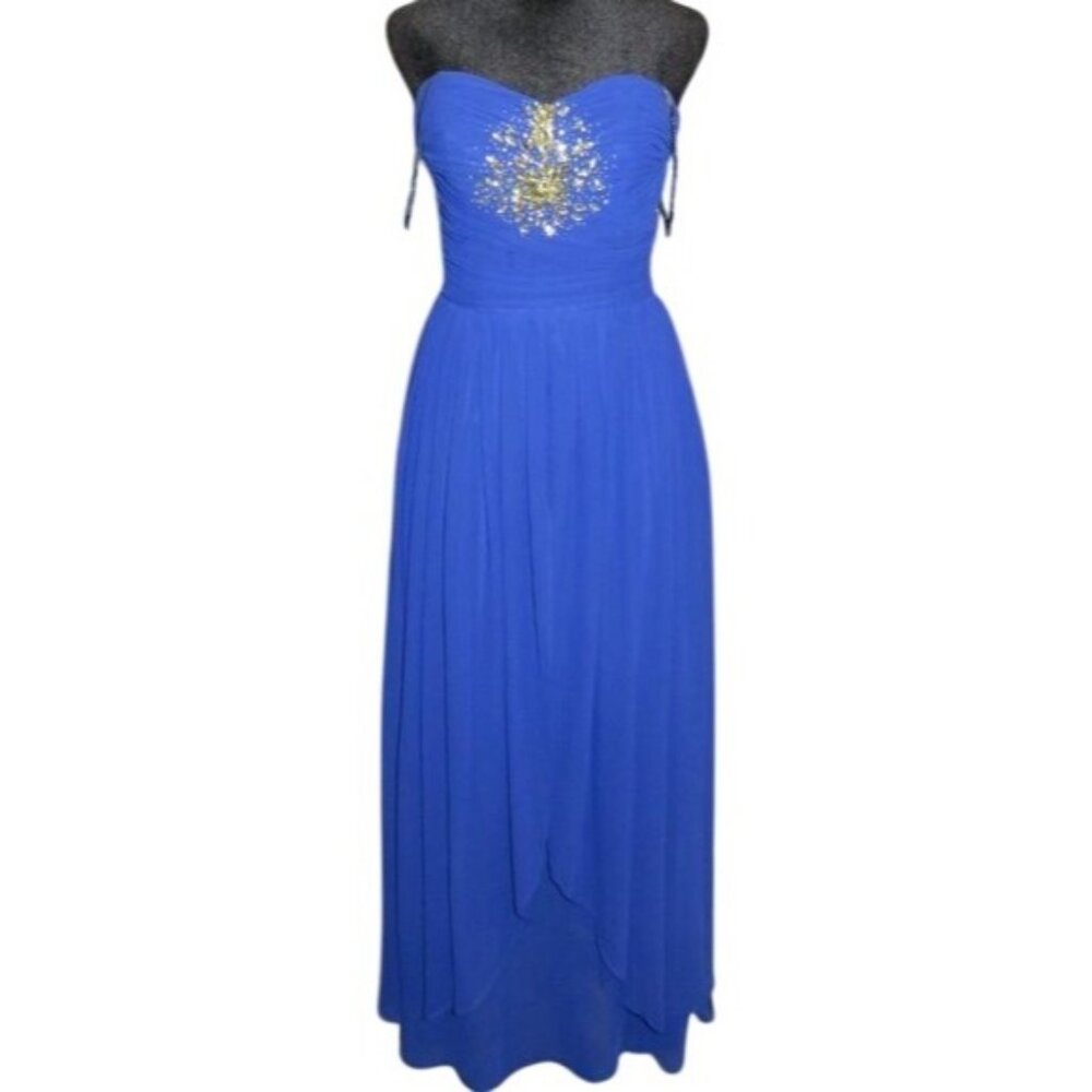 Masquerade Strapless Sapphire Blue Rhinestone Embellished Formal Dress size 5 6